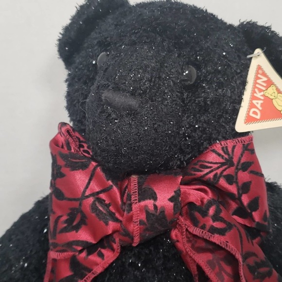 Dakin Black Glitter Bear Plush Red Bow w/Tag by Applause 19" - Picture 4 of 9